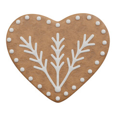 3D Rendering Gingerbread Christmas Cookie Heart Shape with Frosting Decor.
