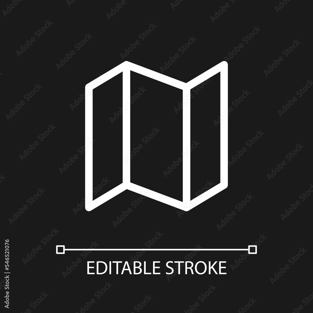 Poster folding brochure pixel perfect white linear ui icon for dark theme. informative booklet. vector line