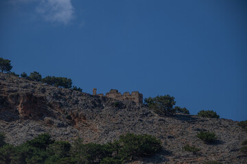 The view from below of the castle of Agia Roumeli on the Greek island of Crete