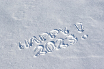 Happy 2023 written in the snow, Happy new year in the Winter