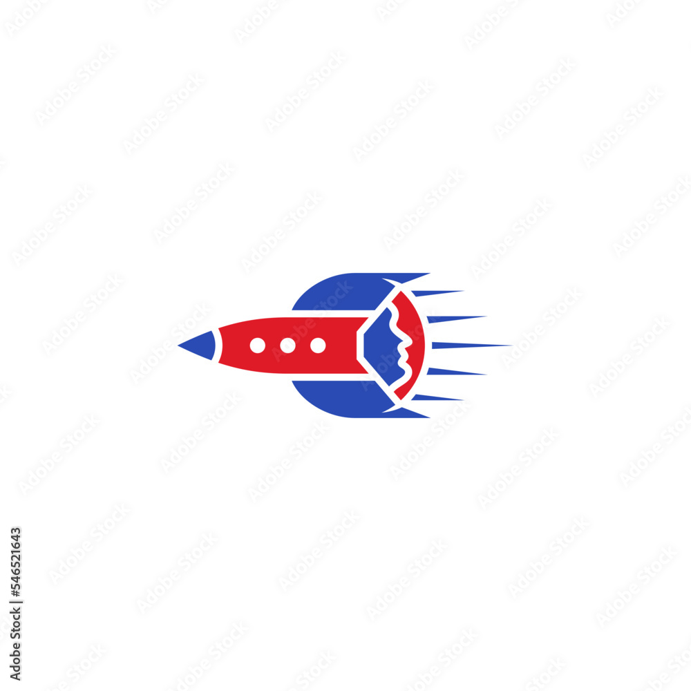 Poster astronaut head combination with spaceship. logo design.