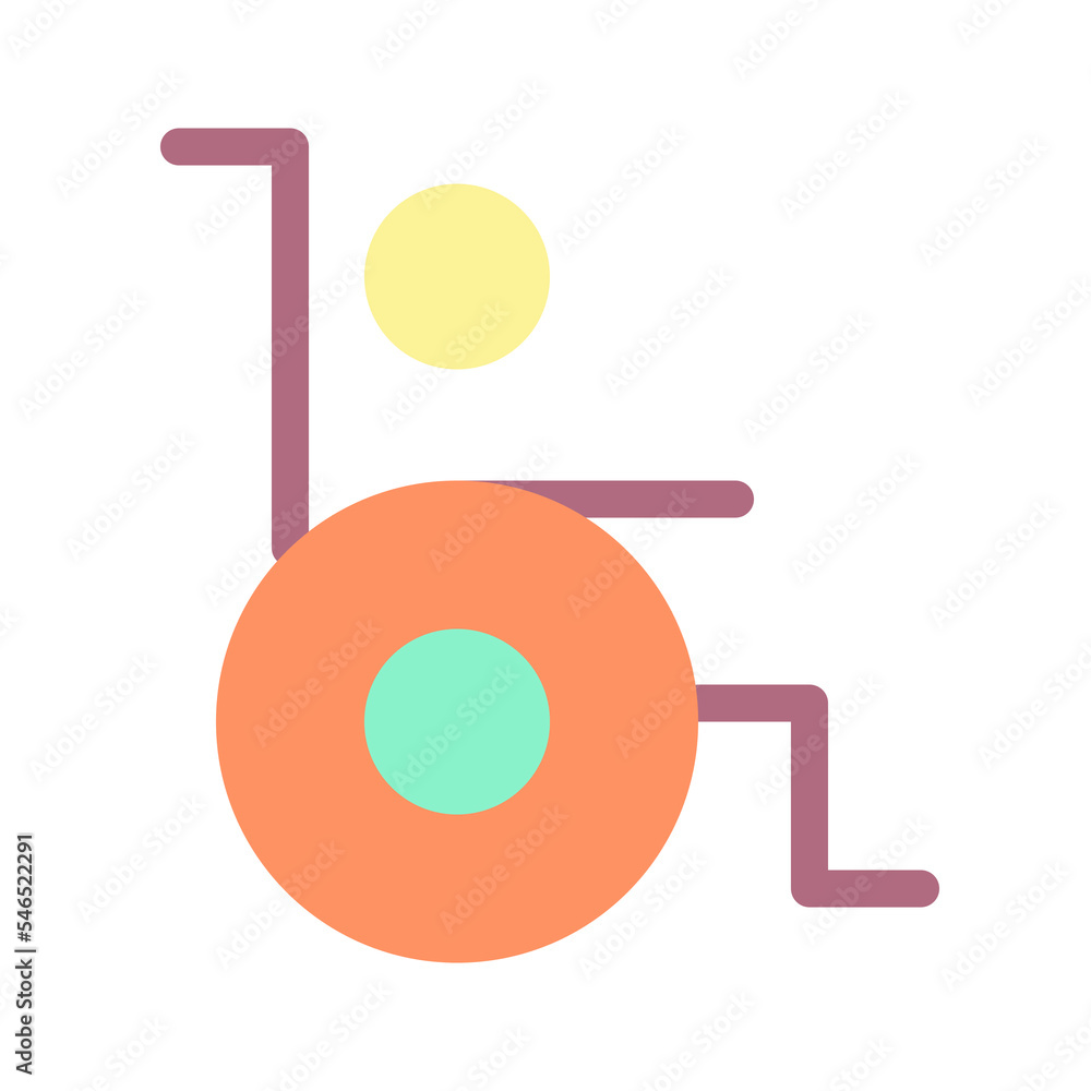 Poster person with disability flat color ui icon. figure sitting in wheelchair. inclusion program. simple f