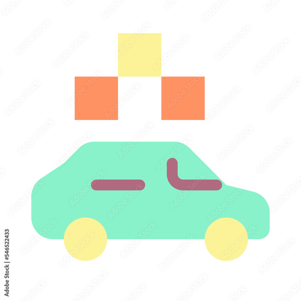 Poster taxi with checker flat color ui icon. passenger vehicle order. urban transportation service. simple 