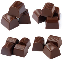 Chocolate candies collection collage isolated on white.