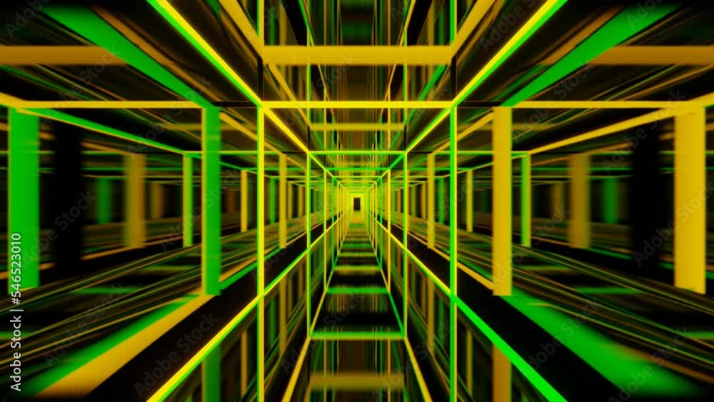 Aufkleber green motion graphic design, 3d animation of square wireframe tunnel loop
