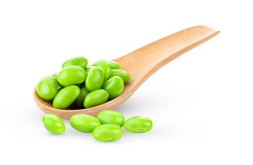 Soybeans in wood spoon isolated on  transparent png