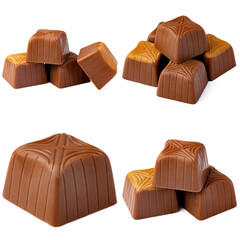 Chocolate candies collection collage isolated on white.