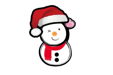 snowman with santa claus hat on white background.