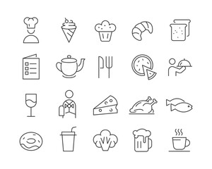 Restaurant Icons - Vector Line. Editable Stroke.