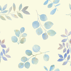 delicate watercolor leaves. seamless botanical pattern for the design of cards, wallpapers, wrapping paper.