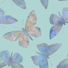 Abstract seamless pattern, watercolor butterflies.