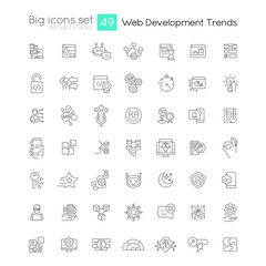 Web development trends linear big icons set. User experience. Website innovations. Digital technology future. Customizable thin line symbols. Isolated vector outline illustrations. Editable stroke