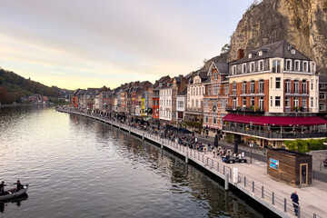 View of the historic town of Dinant with scenic River Meuse in Belgium