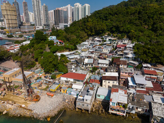 Top view of fishing village in Kowloon side