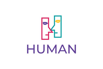 Geometric Initial Letter H for Human Face Talk Communication Logo Design