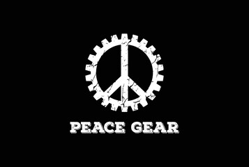 Peace Symbol with Gear Cog Driven for Union Industry Worker Community Logo