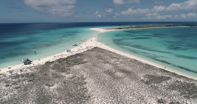 Stunning landscape Drone shot traveling caribbean beach island, cayo de Agua Los Roques