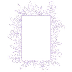 Violet pastel floral frame for wedding or greeting card, hand drawn eucalyptus leaves