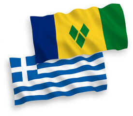 Flags of Greece and Saint Vincent and the Grenadines on a white background