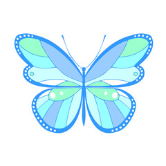 Blue  butterfly, PNG illustration, icon. Butterfly with open wings, top view.