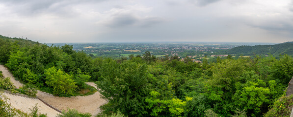 A panorama of Aviano from the top of a hill overviewing the town in Italy