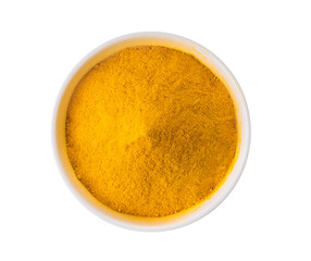 Turmeric powder in white bowl isolated on transparent png