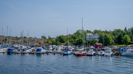 Boats stopping at the pier in the ocean in Göteborg, Sweden