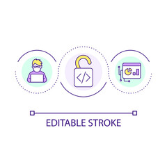 Open source software loop concept icon. Web development trend. Decrypt database. Backend framework abstract idea thin line illustration. Isolated outline drawing. Editable stroke. Arial font used