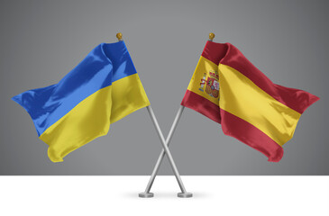 Two Crossed Flags of Spain and Ukraine