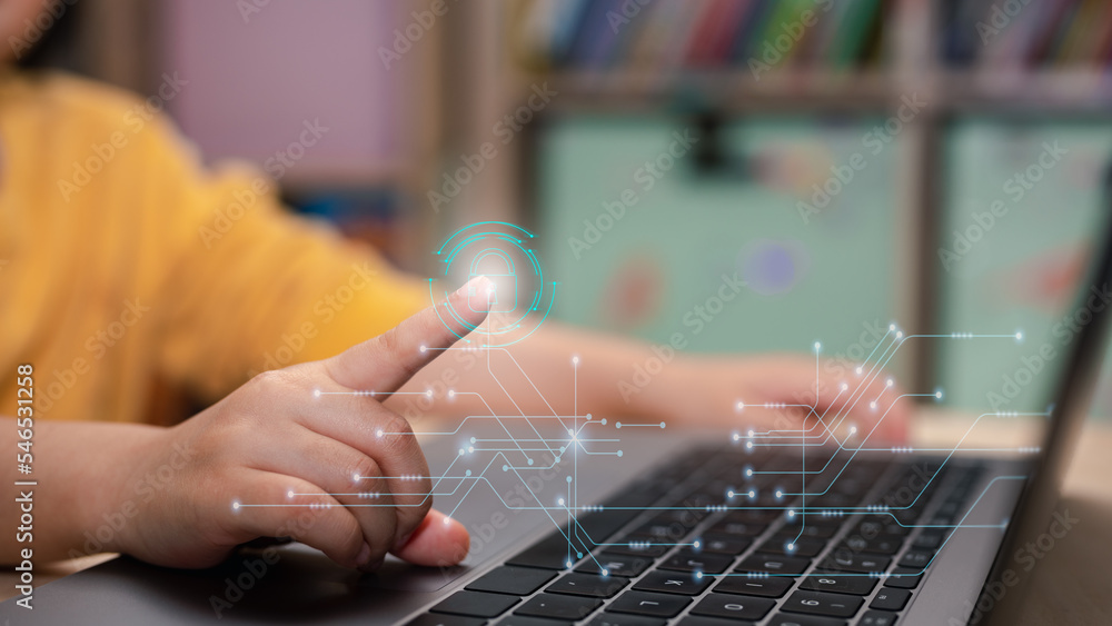 Poster digital transformation technology strategy, digitization of business processes and data, kid learnin