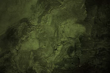 Poster Brown green concrete wall surface. Dark olive color. Close-up. Rough background for design. Distressed, cracked, broken, crumbled. © Наталья Босяк