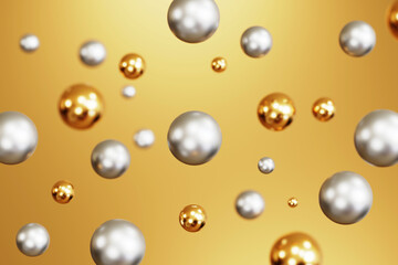 Falling luxury golden 3d christmas ball with pattern on gold background. 3d render