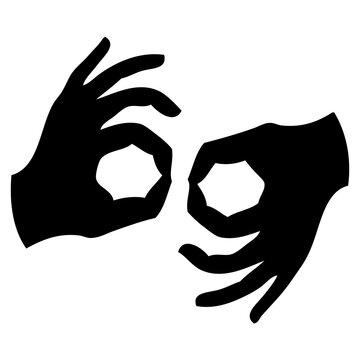 S&iacute;mbolo de lenguaje de se&ntilde;as para hablar. Gestos con las manos de personas con discapacidad auditiva. Silueta aislada de manos