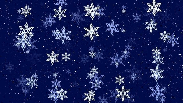 Video screensaver animation computer rendering festive New Year's picture with flying snowflakes