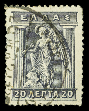 GREECE - CIRCA 1911: A stamp printed in Greece, shows Iris Holding Caduceus, circa 1911.