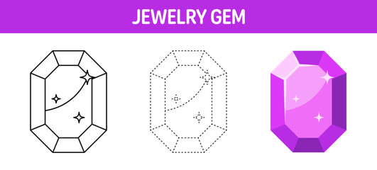 Gem tracing and coloring worksheet for kids