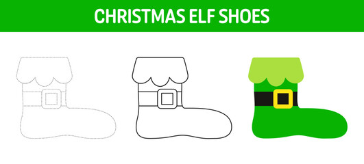 Elf Shoes tracing and coloring worksheet for kids