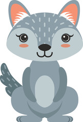 Cute wolf baby character. Cartoon forest animal
