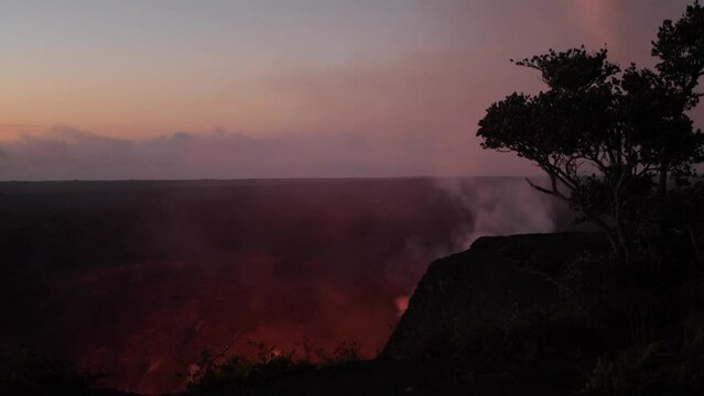 Dark post apocolyptic type wide shot in volcano national park on the Big Island Hawaii