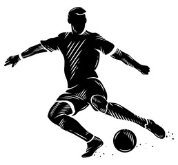 Naklejka premium Black and white silhouette of soccer player