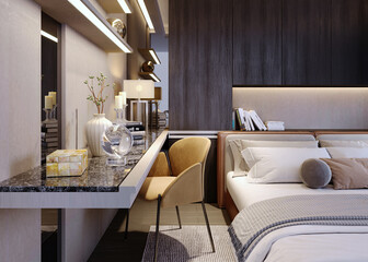 3d rendering,3d illustration, Interior Scene and  Mockup,working corner in the bedroom.