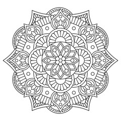 Vector black flower mandala, Line round vintage pattern for design isolated on white background For coloring book