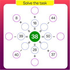Fototapeta na wymiar Solve the task. Math questions, addition process