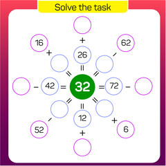 Fototapeta na wymiar Solve the task. Math questions, addition process