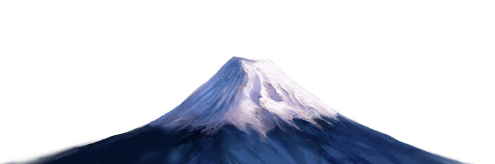 お正月初日の出と美しい日本の富士山の風景画ワイドサイズイラストと白背景