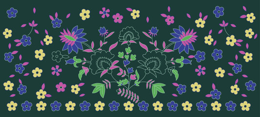 Colarful ornate vector motif design, Floral illustration fabric design