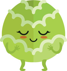 Green cabbage with kawaii face. Cartoon vegetable mascot