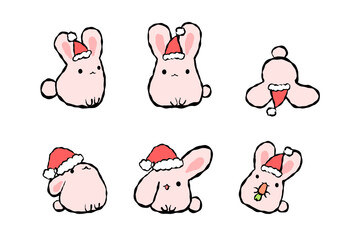 サンタの帽子をかぶったもちふわうさぎセット