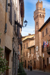 Italian landscape along via Francigena, between Ponte d'Arbia and San Quirico d'Orcia, Tuscany, June 2022