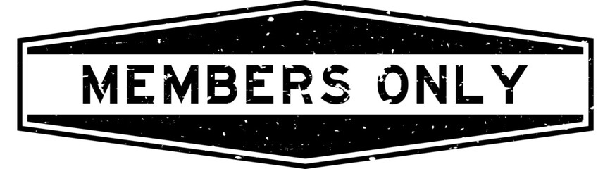 Grunge black members only word hexagon rubber seal stamp on white background